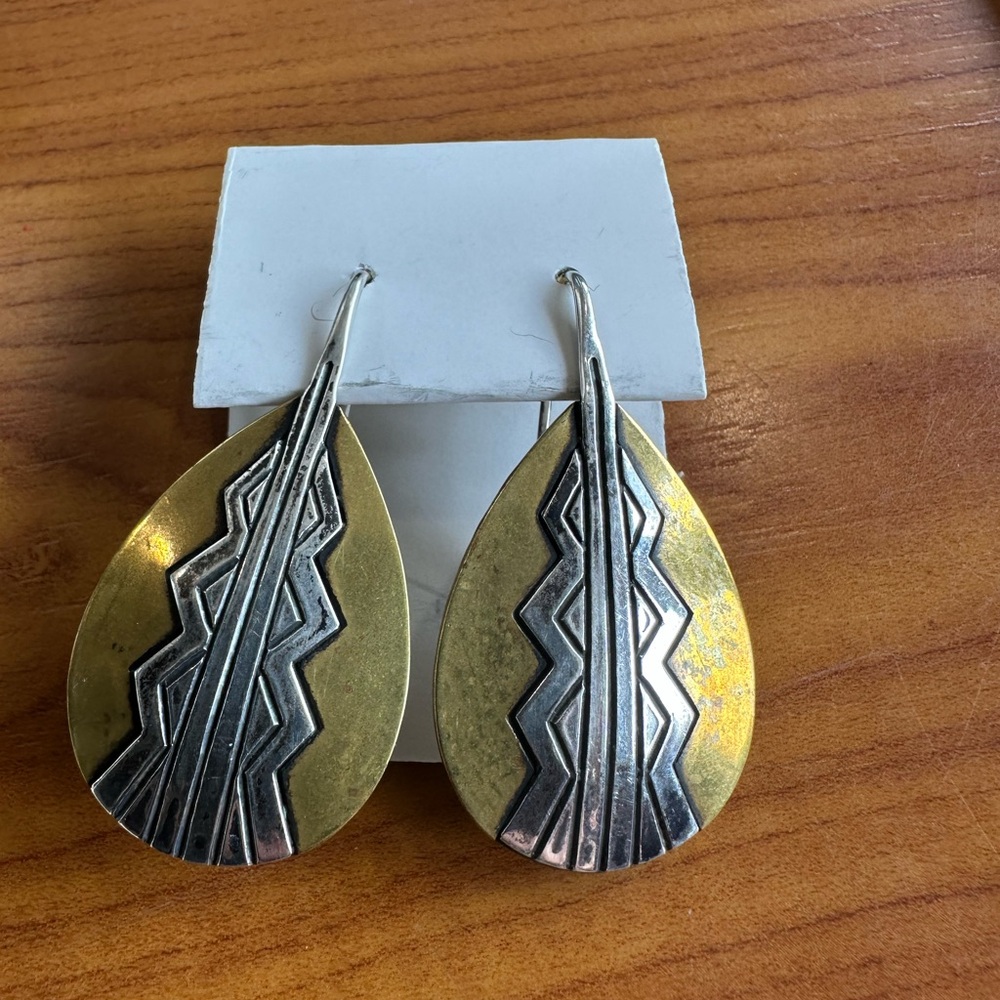James Avery 925 Sterling and brass  Teardrop Earrings